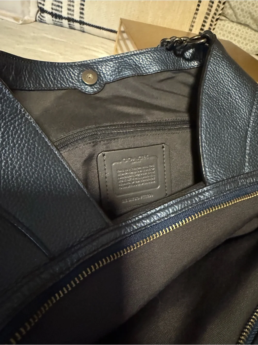 Coach Pebbled Leather Shoulder Bag in Navy Blue